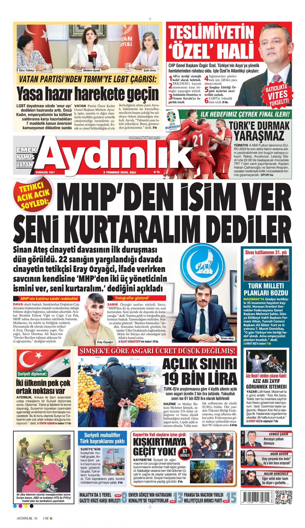 AYDINLIK GAZETESİ 2 Temmuz 2024 Gazete Manşeti Büyük