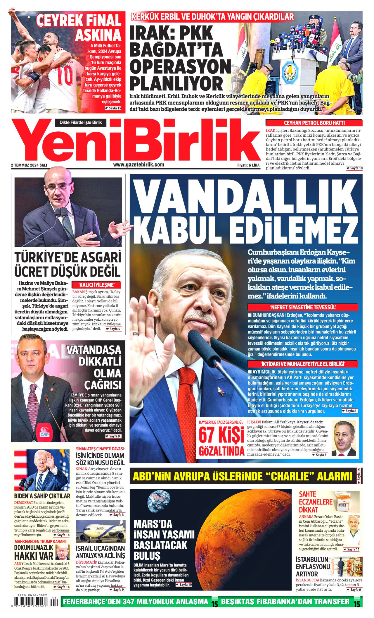 YENİBİRLİK 2 Temmuz 2024 Gazete Manşeti Büyük