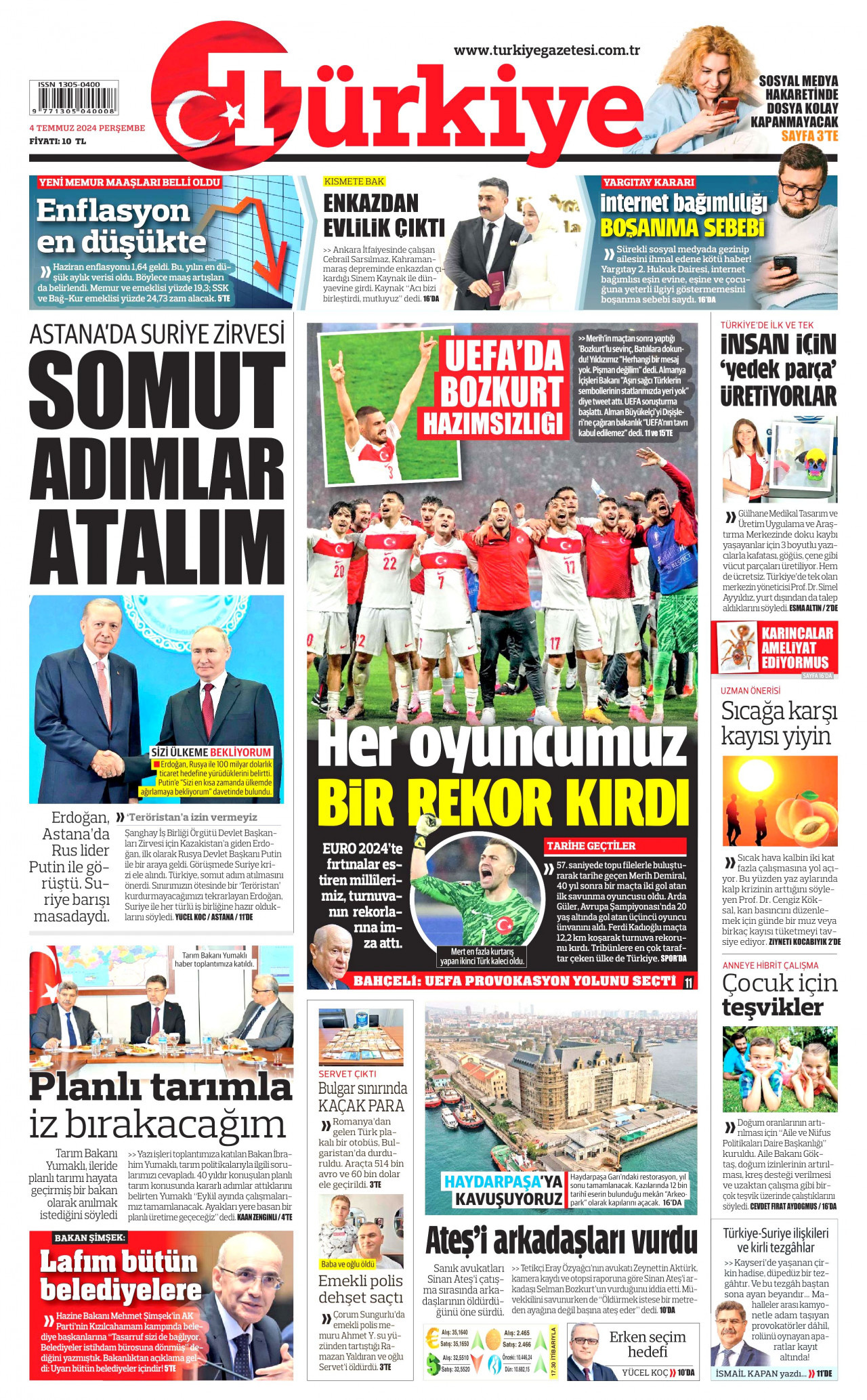 TÜRKİYE GAZETESİ 4 Temmuz 2024 Gazete Manşeti Büyük