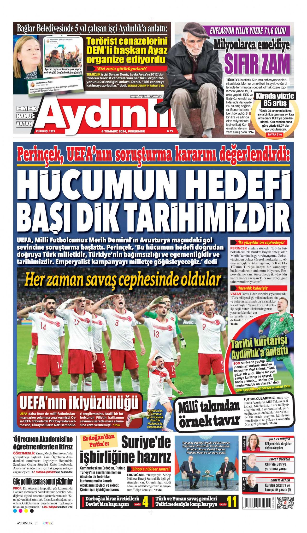 AYDINLIK GAZETESİ 4 Temmuz 2024 Gazete Manşeti Büyük