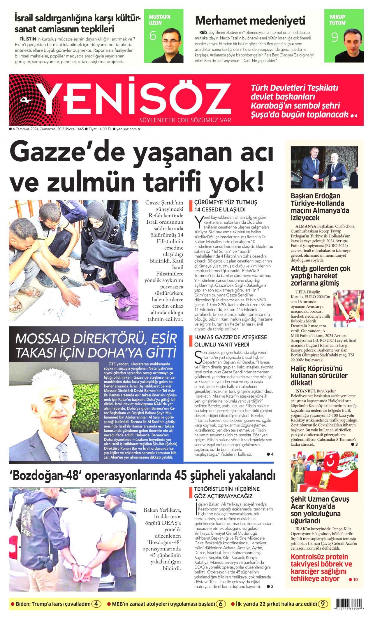 YENİ SÖZ GAZETESİ 6 Temmuz 2024 Gazete Manşeti Büyük