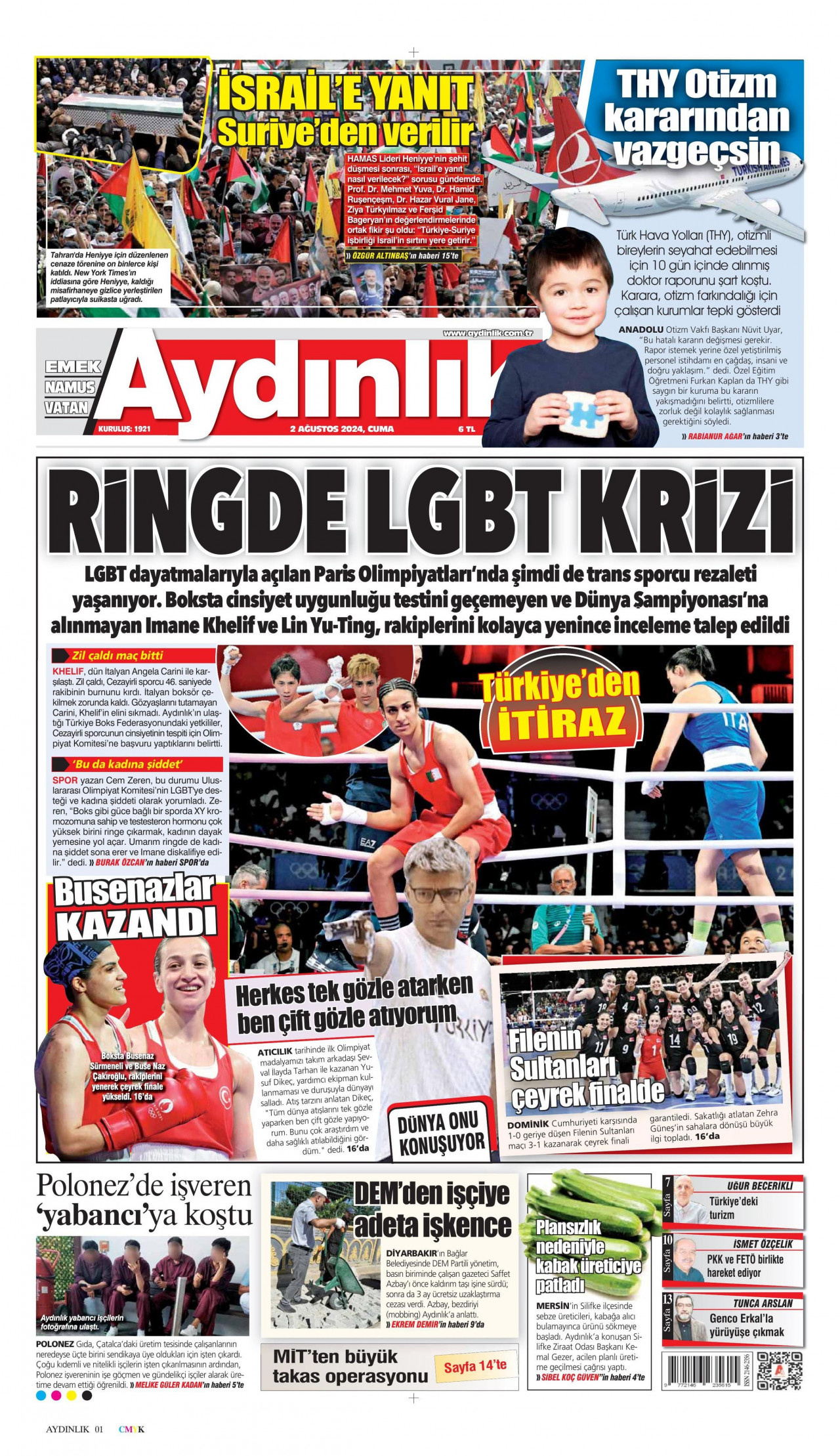 AYDINLIK GAZETESİ 2 Ağustos 2024 Gazete Manşeti Büyük