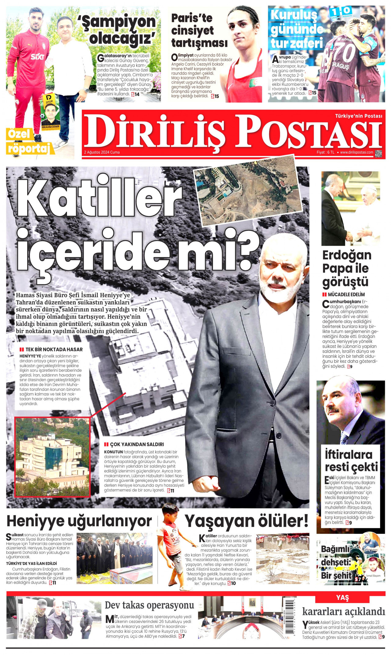 DİRİLİŞ POSTASI 2 Ağustos 2024 Gazete Manşeti Büyük