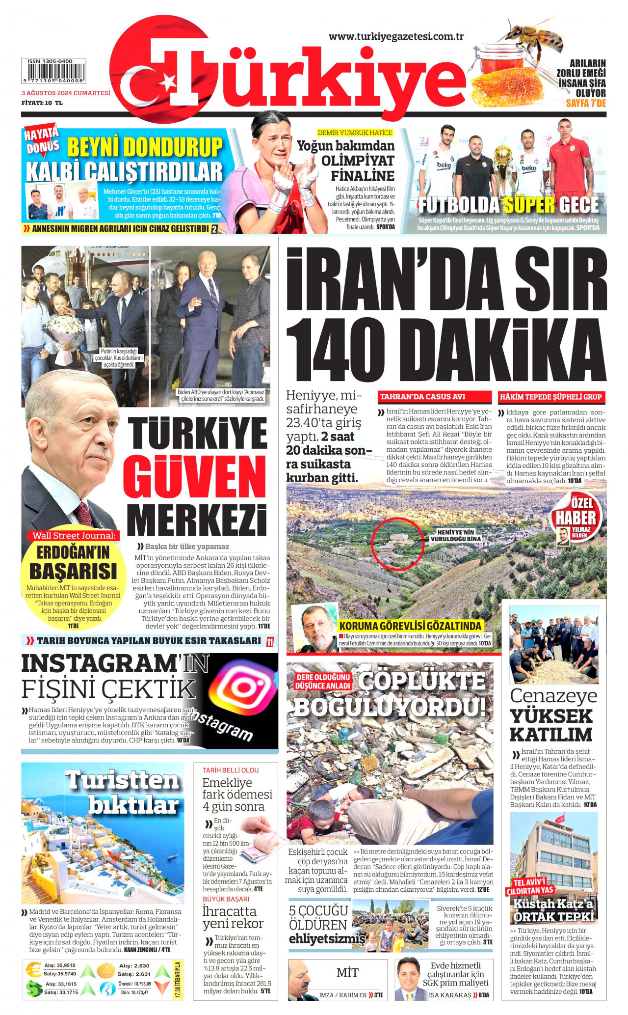 TÜRKİYE GAZETESİ 3 Ağustos 2024 Gazete Manşeti Büyük