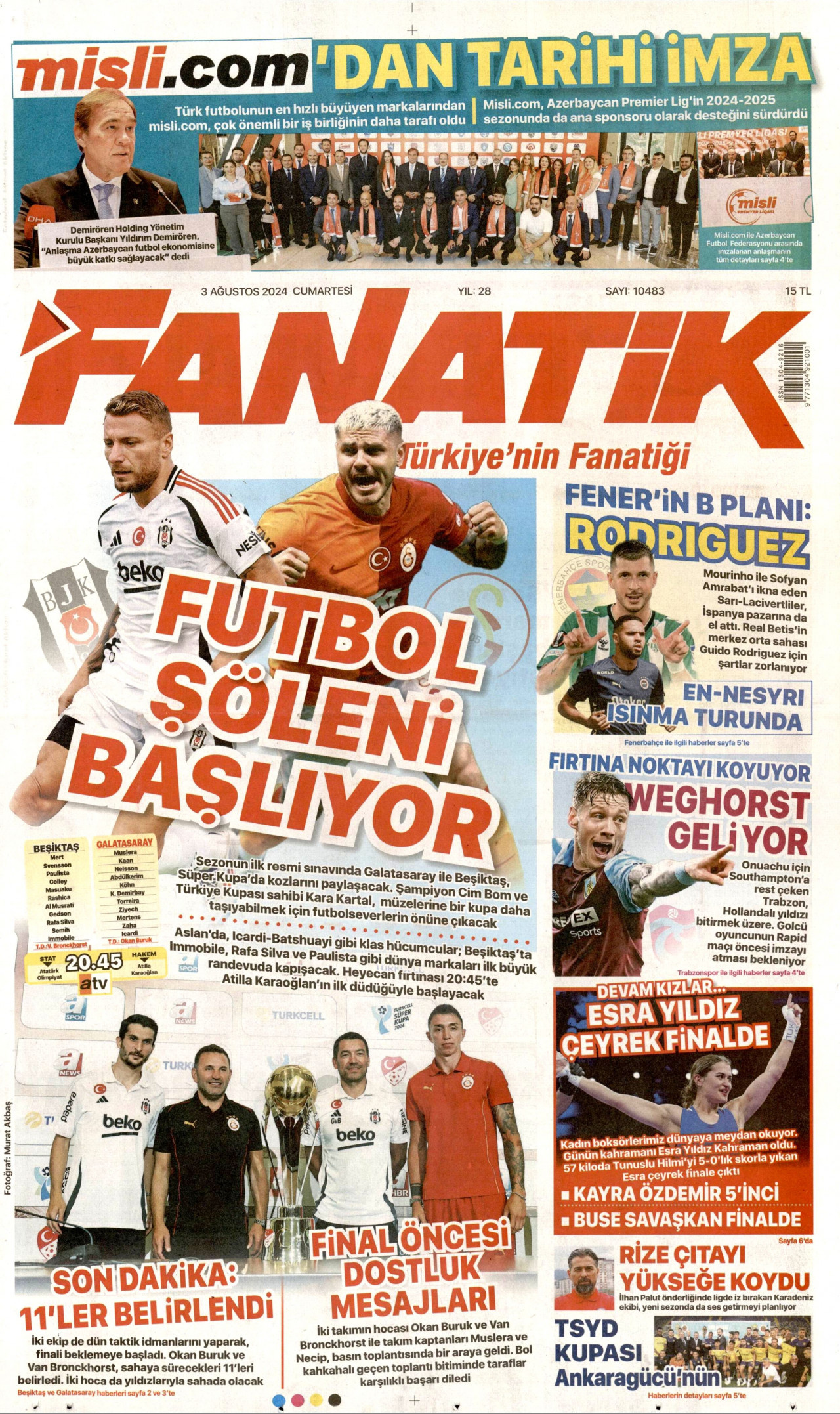 FANATİK 3 Ağustos 2024 Gazete Manşeti Büyük