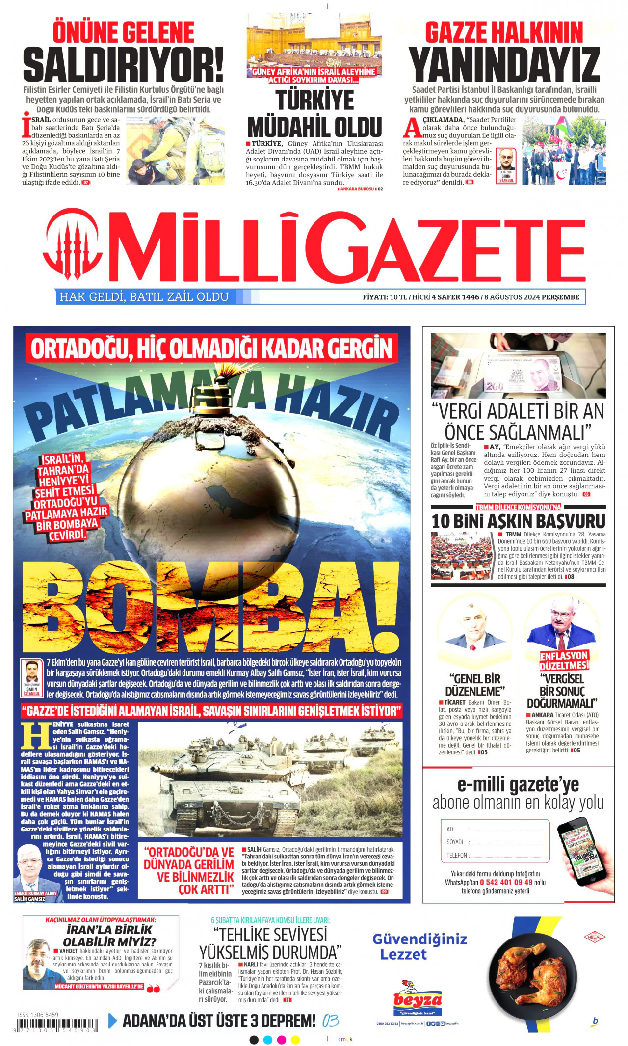 MİLLİ GAZETE 8 Ağustos 2024 Gazete Manşeti Büyük