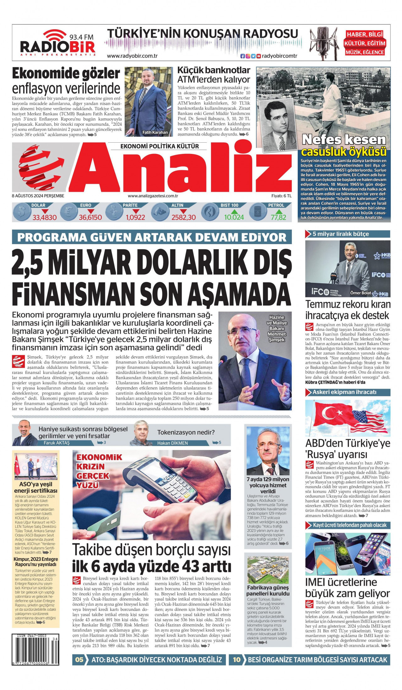 ANALİZ 8 Ağustos 2024 Gazete Manşeti Büyük