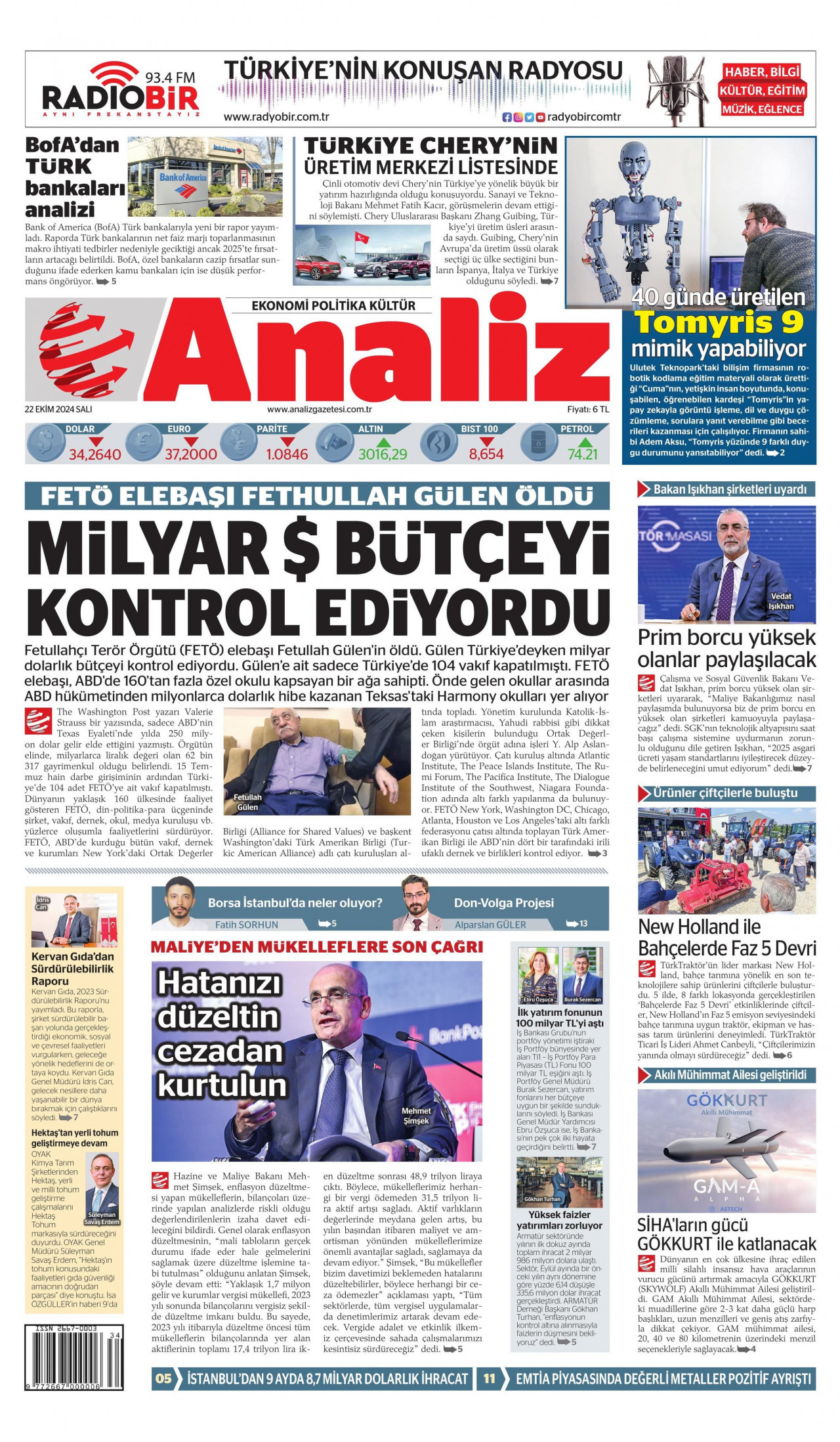 ANALİZ 22 Ekim 2024 Gazete Manşeti Büyük