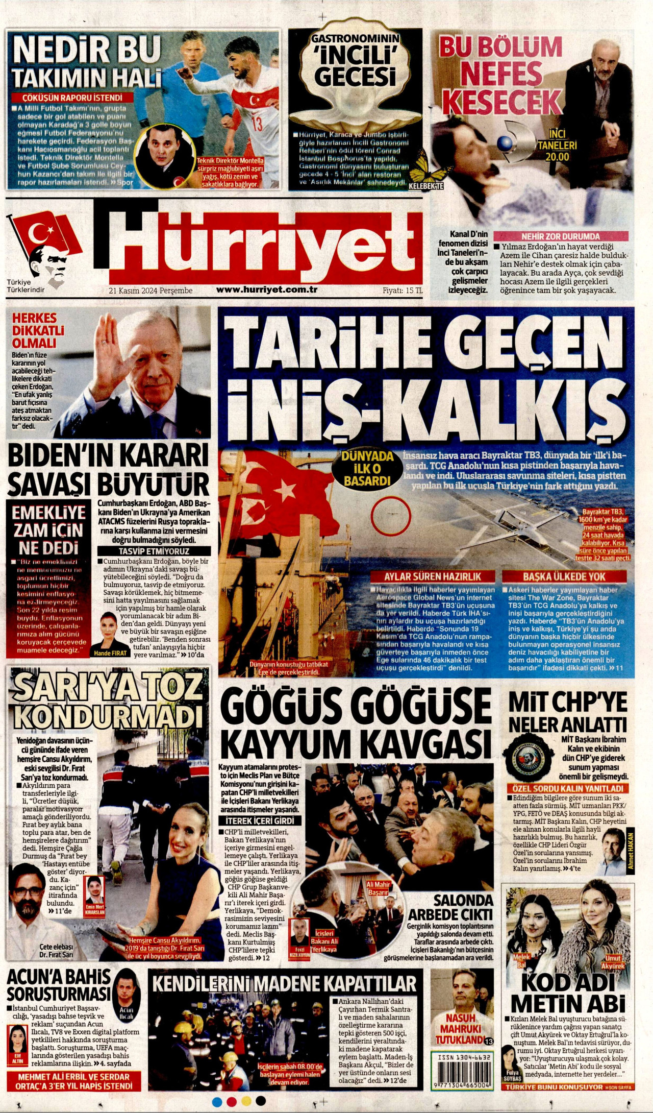 HÜRRİYET 21 Kasım 2024 Gazete Manşeti Büyük