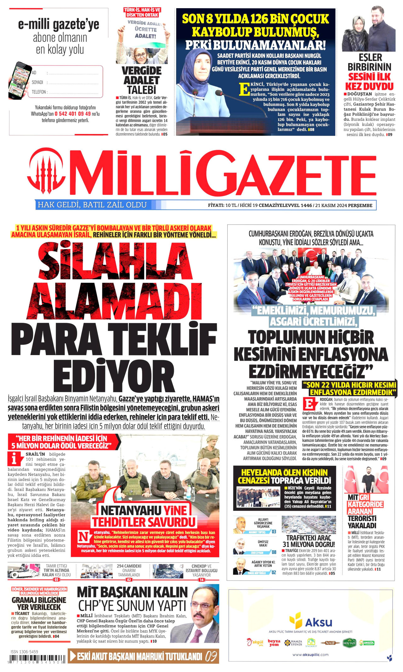 MİLLİ GAZETE 21 Kasım 2024 Gazete Manşeti Büyük